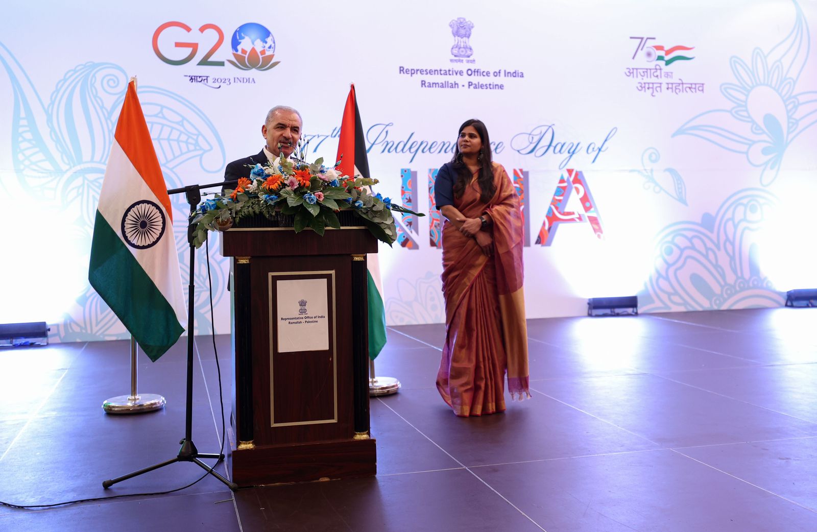 رئيس الوزراء محمد اشتية في كلمته خلال الاحتفال بالذكرى الـ77 لاستقلال الهند